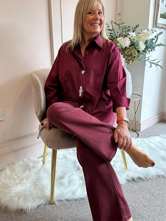 Jewel Button Shirt - Burgundy