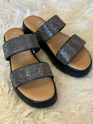 Sparkle Cross Band Sandal - Black