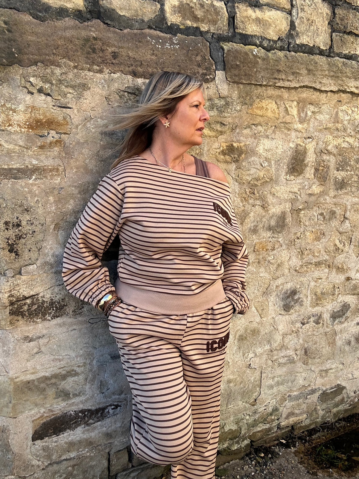 Iconic Stripe Lounge Set - Camel/Brown
