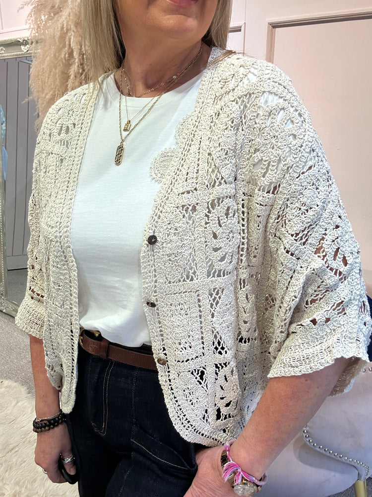 Batwing Crochet  Cardigan - Cream Beige - Wardrobe By Simone