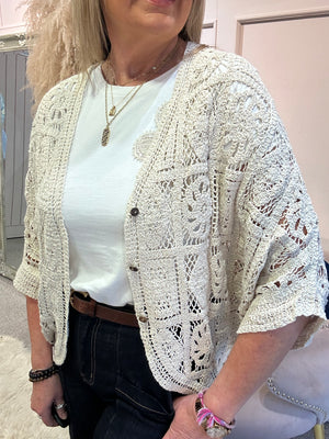 Batwing Crochet  Cardigan - Cream Beige - Wardrobe By Simone