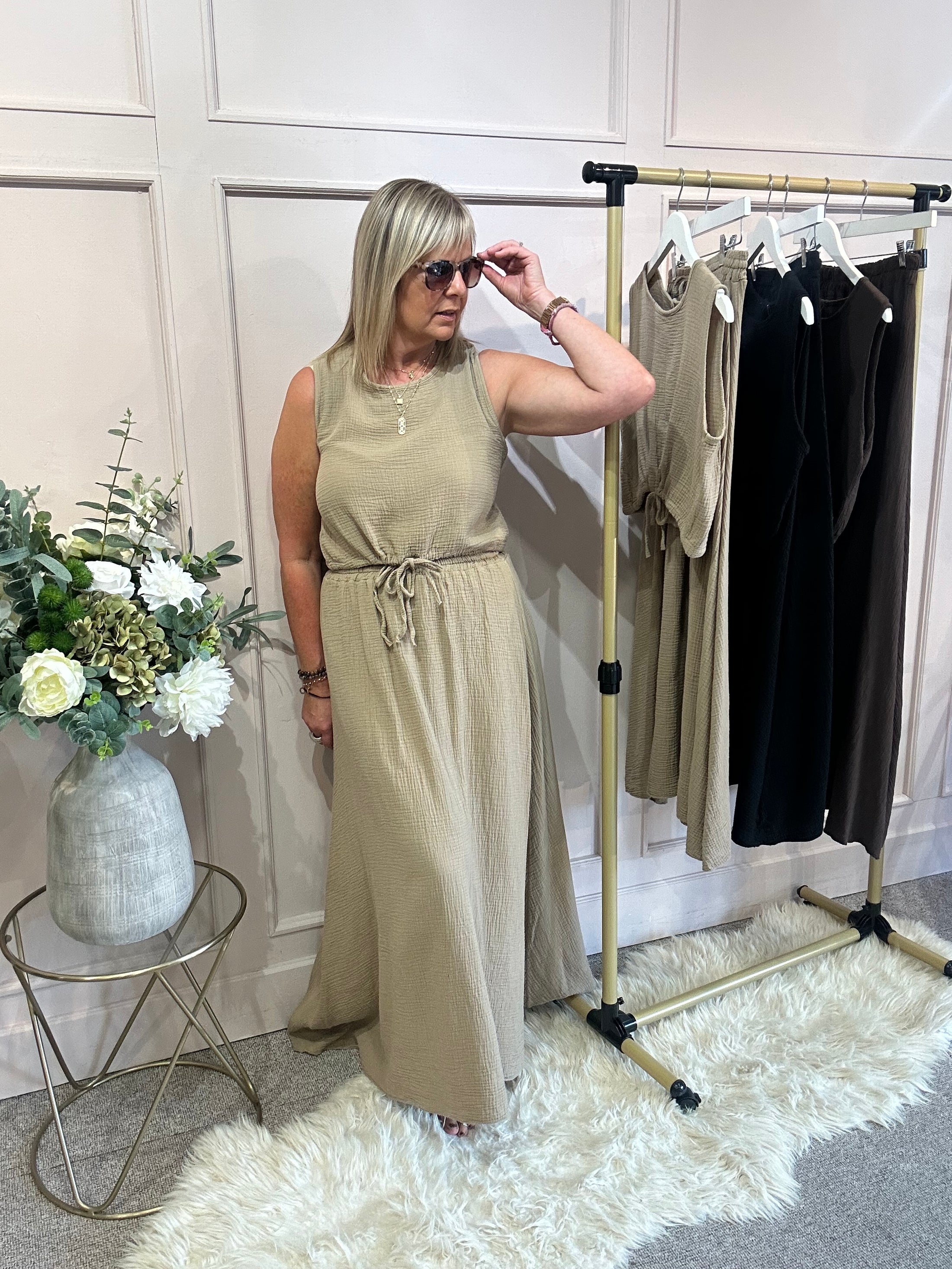 Quirky Top With Skirt Set - Caramel