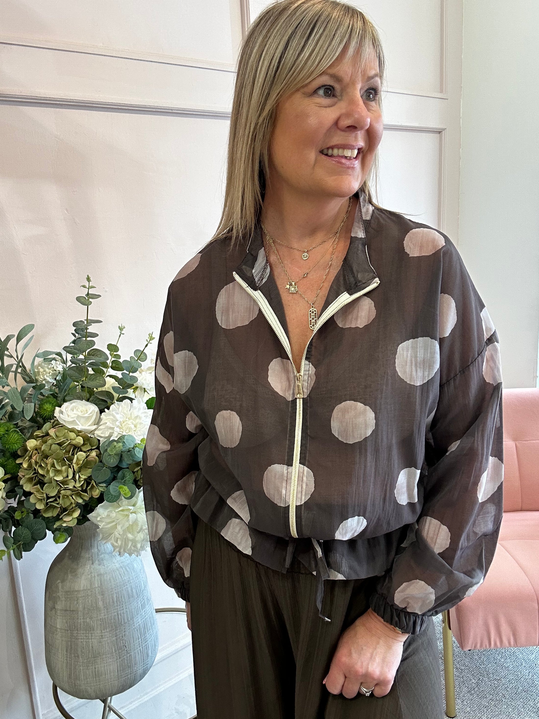Bold Spot Zip Jacket - Brown/Taupe