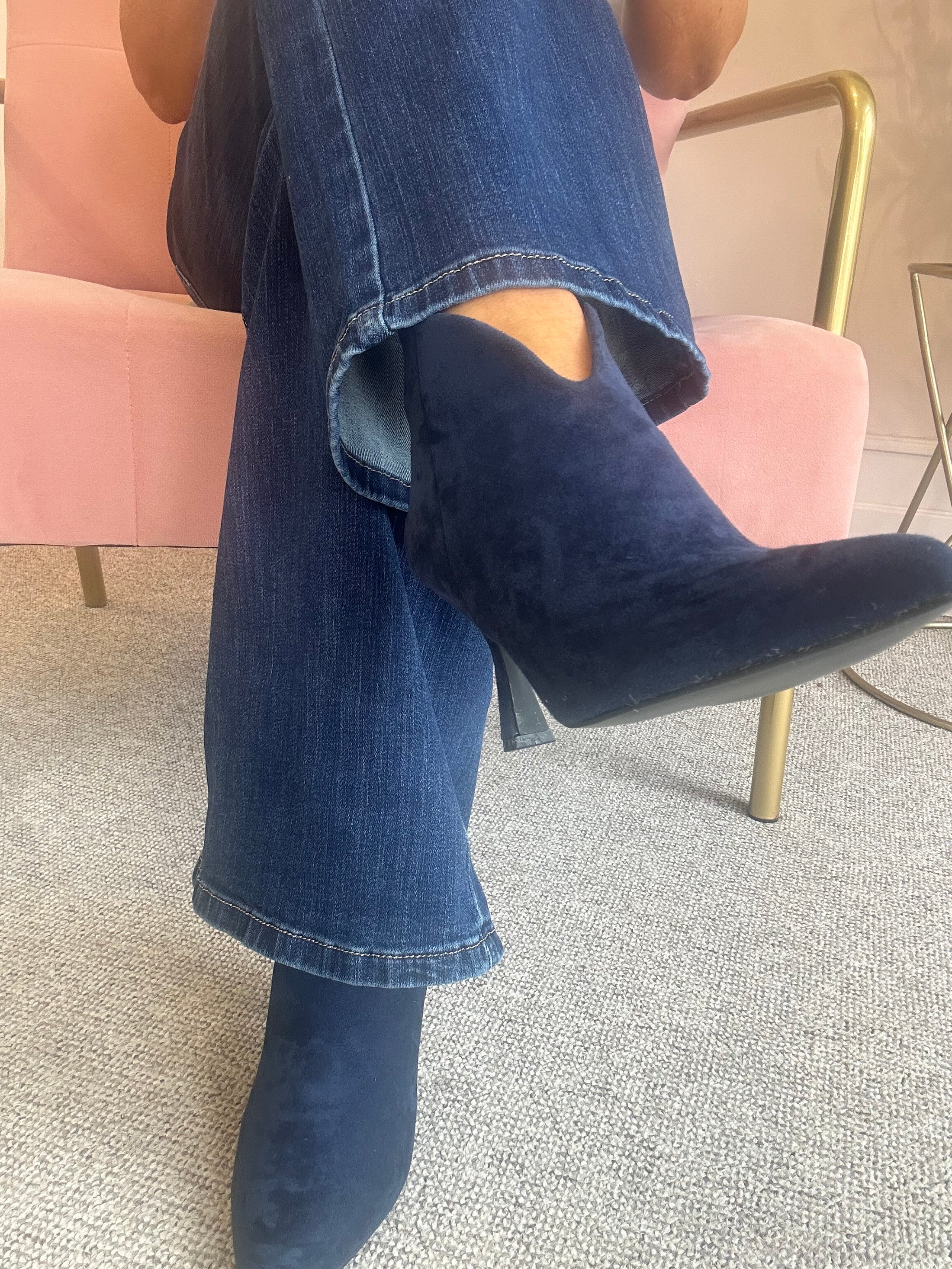 Kitten Heel Boot - Navy Blue