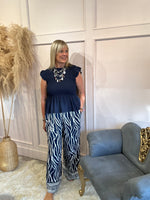 Ruched Bodice Peplum Top - Navy