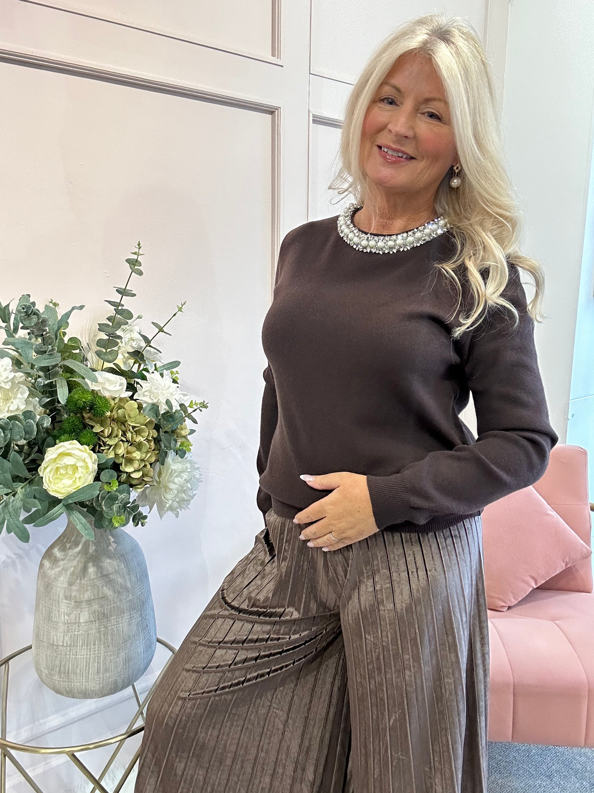 Sparkle & Pearl Jumper - Chocolate Brown