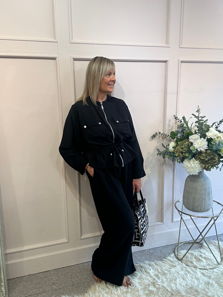 Jacket & Wide Pant Set - Black