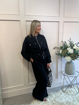 Jacket & Wide Pant Set - Black