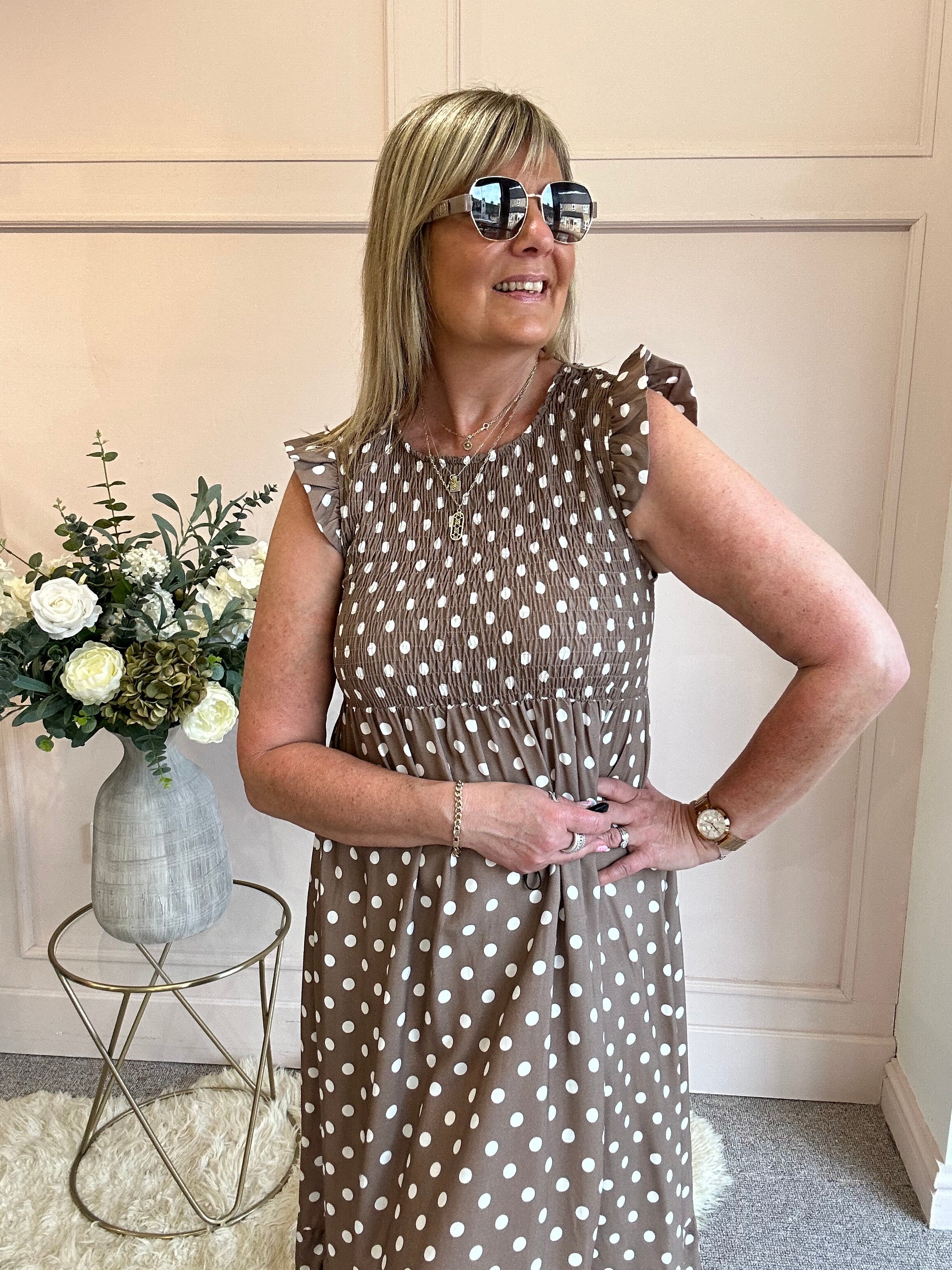 A Spotty Dotty Dress - Brown/Cream