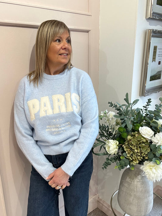 Embossed Paris Jumper - Powder Blue
