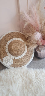 Beautiful Frill & Pearl Straw Sun Hat - Straw/Cream - Wardrobe By Simone
