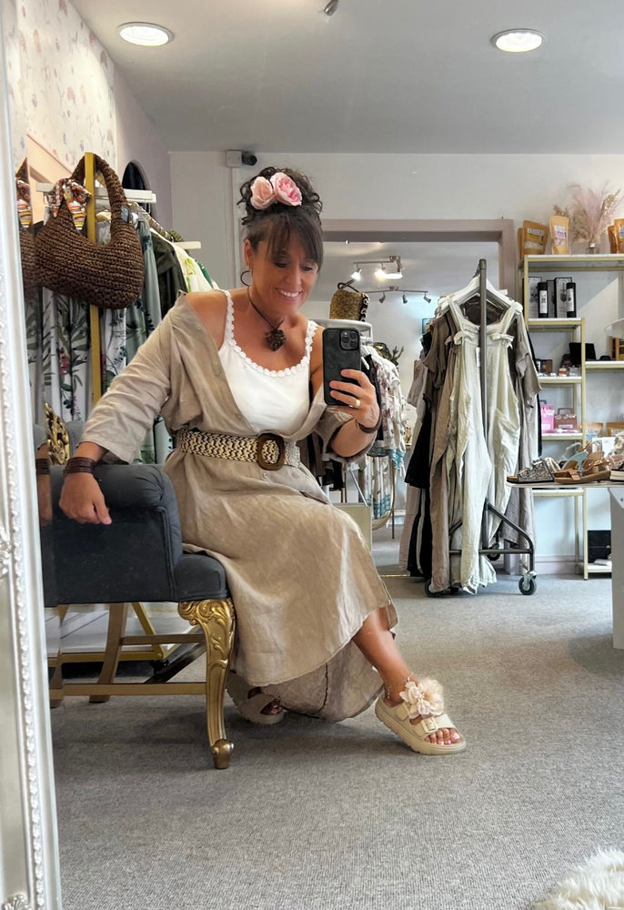 Linen Maxi Shirt Dress - Biscuit - Wardrobe By Simone