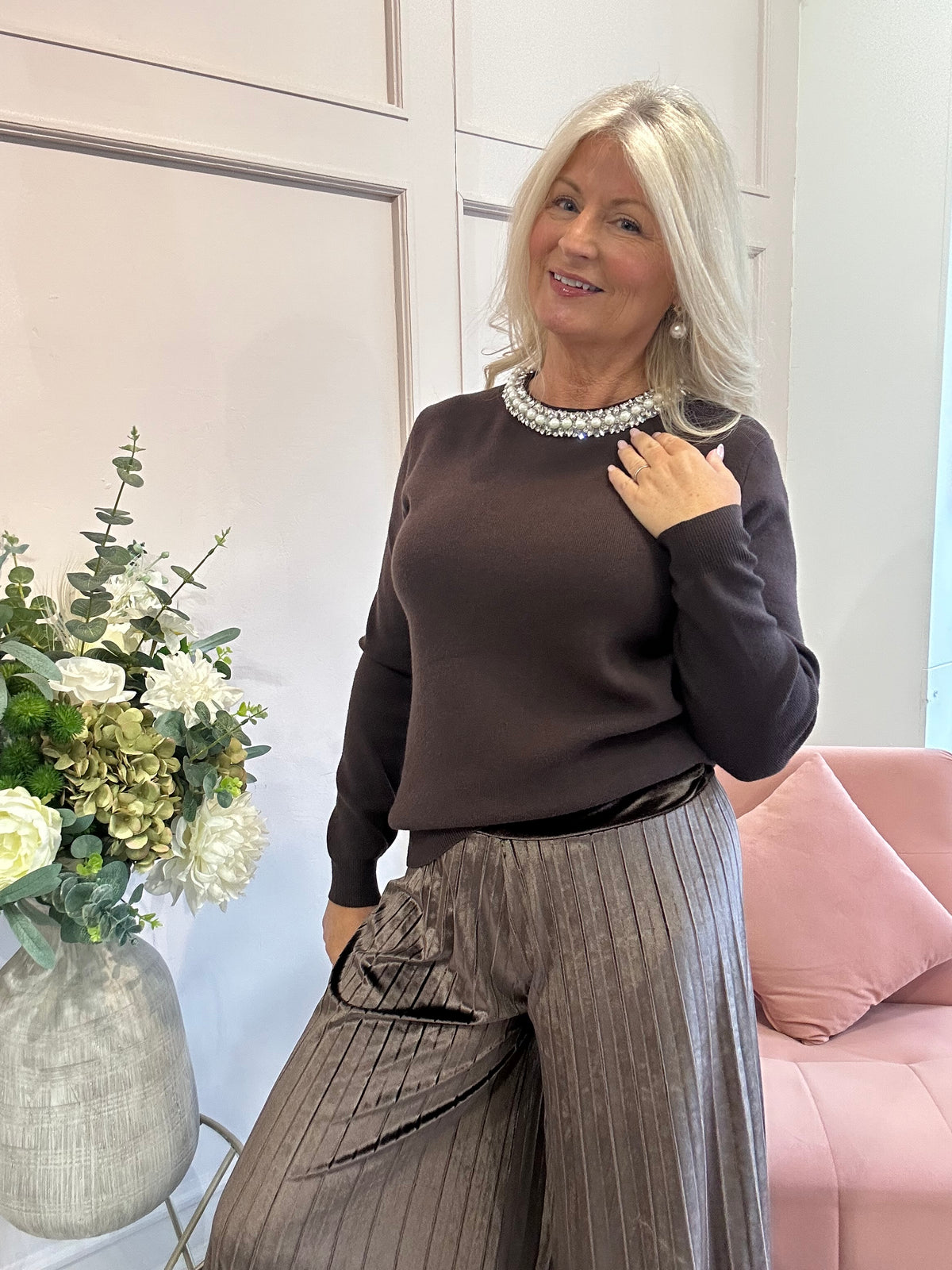 Sparkle & Pearl Jumper - Chocolate Brown