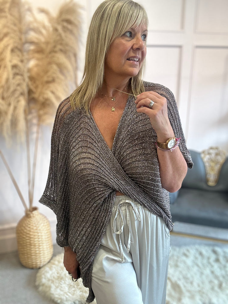 Shimmer Twist Front Jumper - Bronze/Silver - Wardrobe By Simone