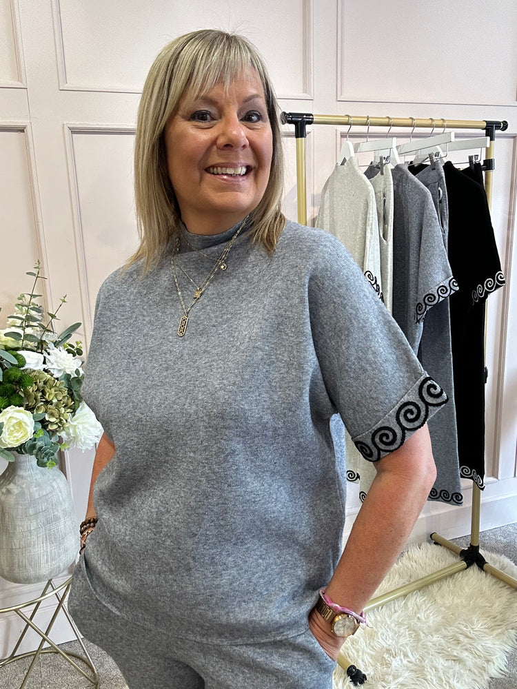 Swirl Detail Jumper & Pant Set - Grey