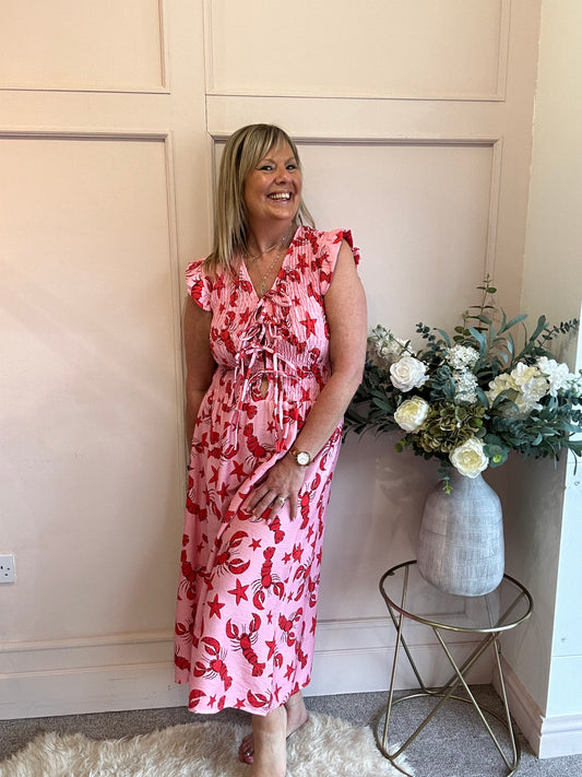 Dare to Lobster Maxi Dress - Pink/Red - Wardrobe By Simone