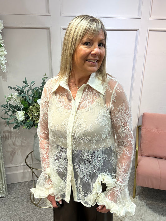 Pure Romance Rose Frill Blouse - Cream