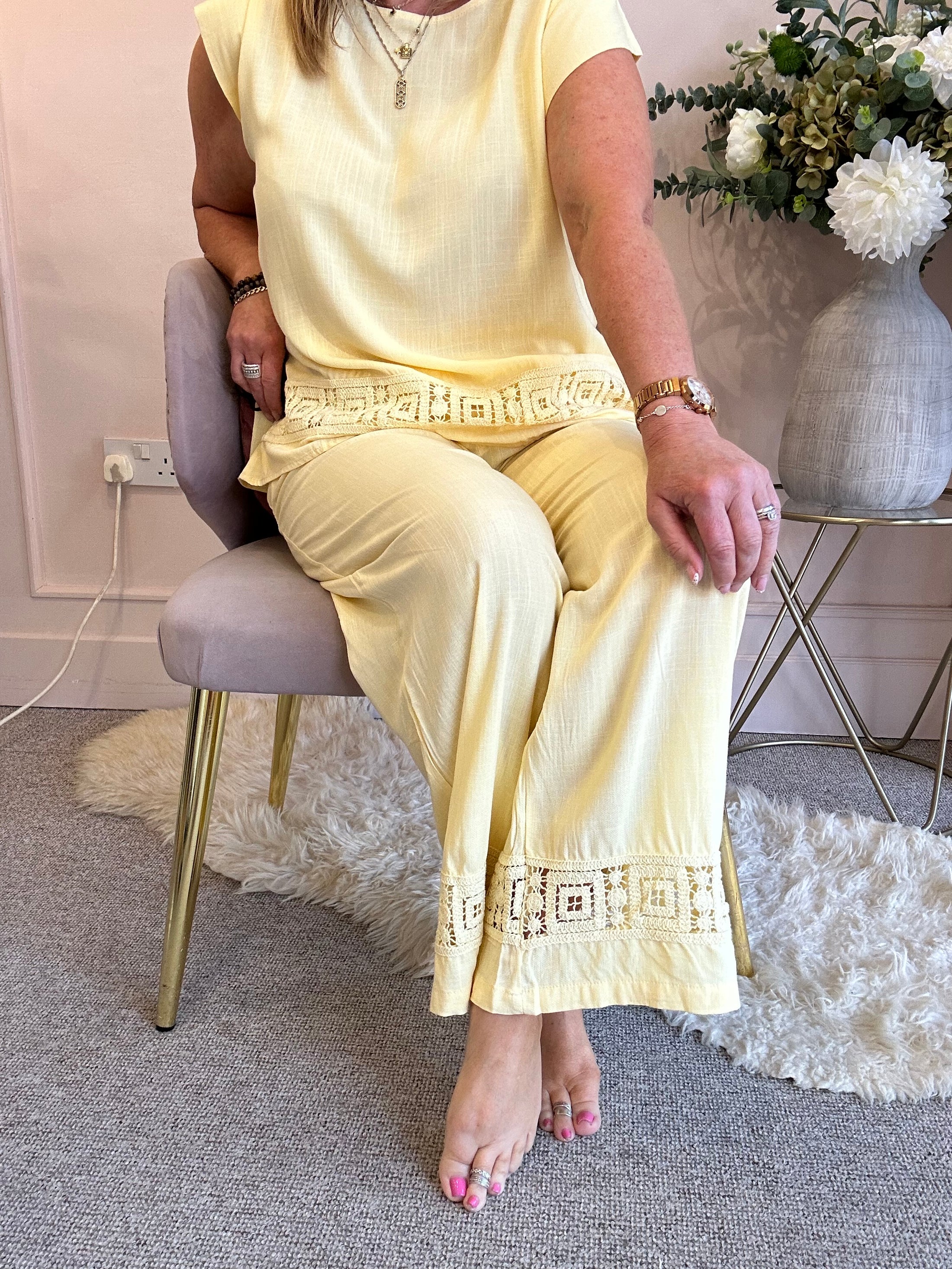 Detailed Edge Top & Pant Set - Soft Lemon - Wardrobe By Simone