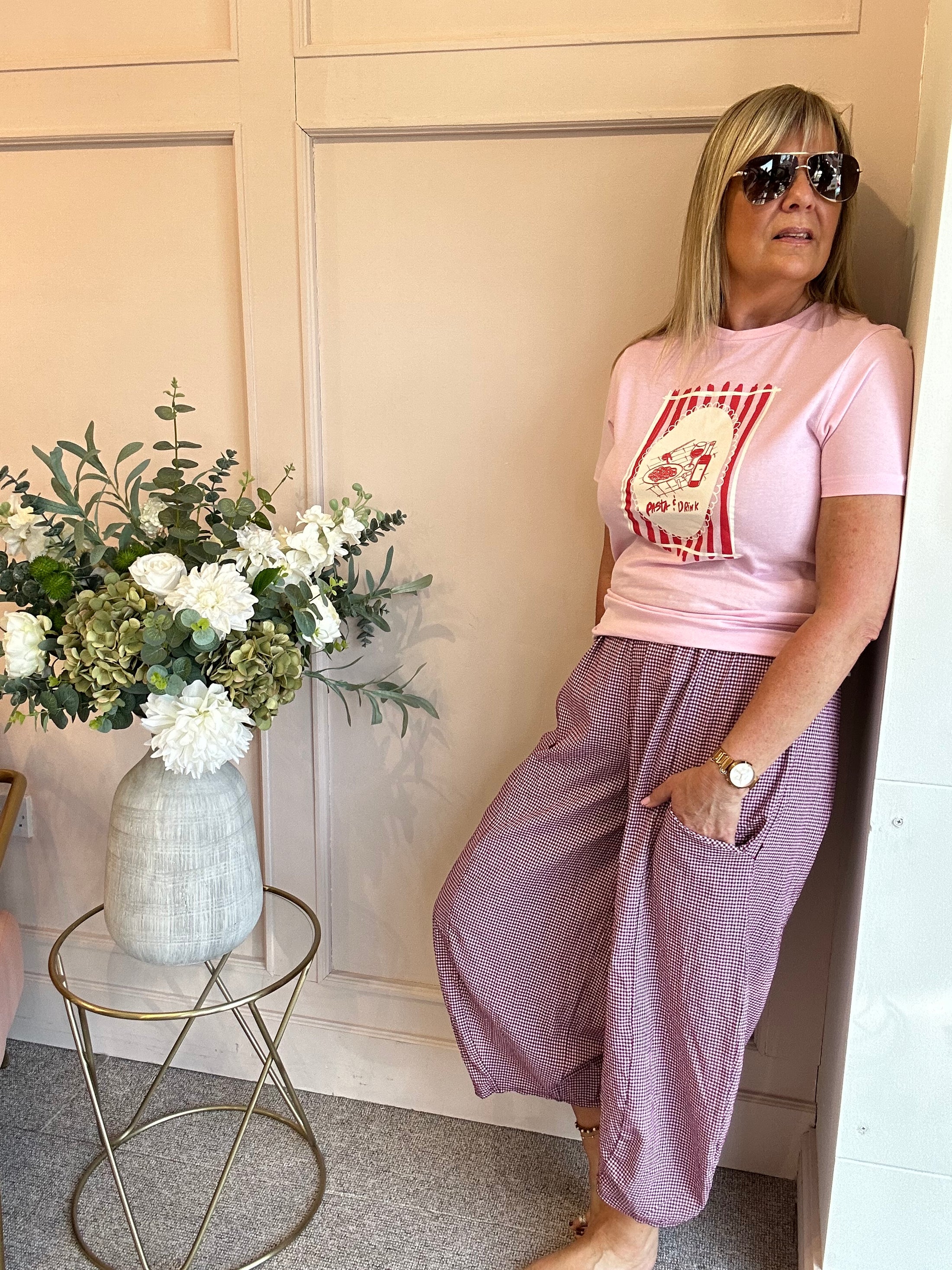 Pasta & Drinks T Shirt  - Pink