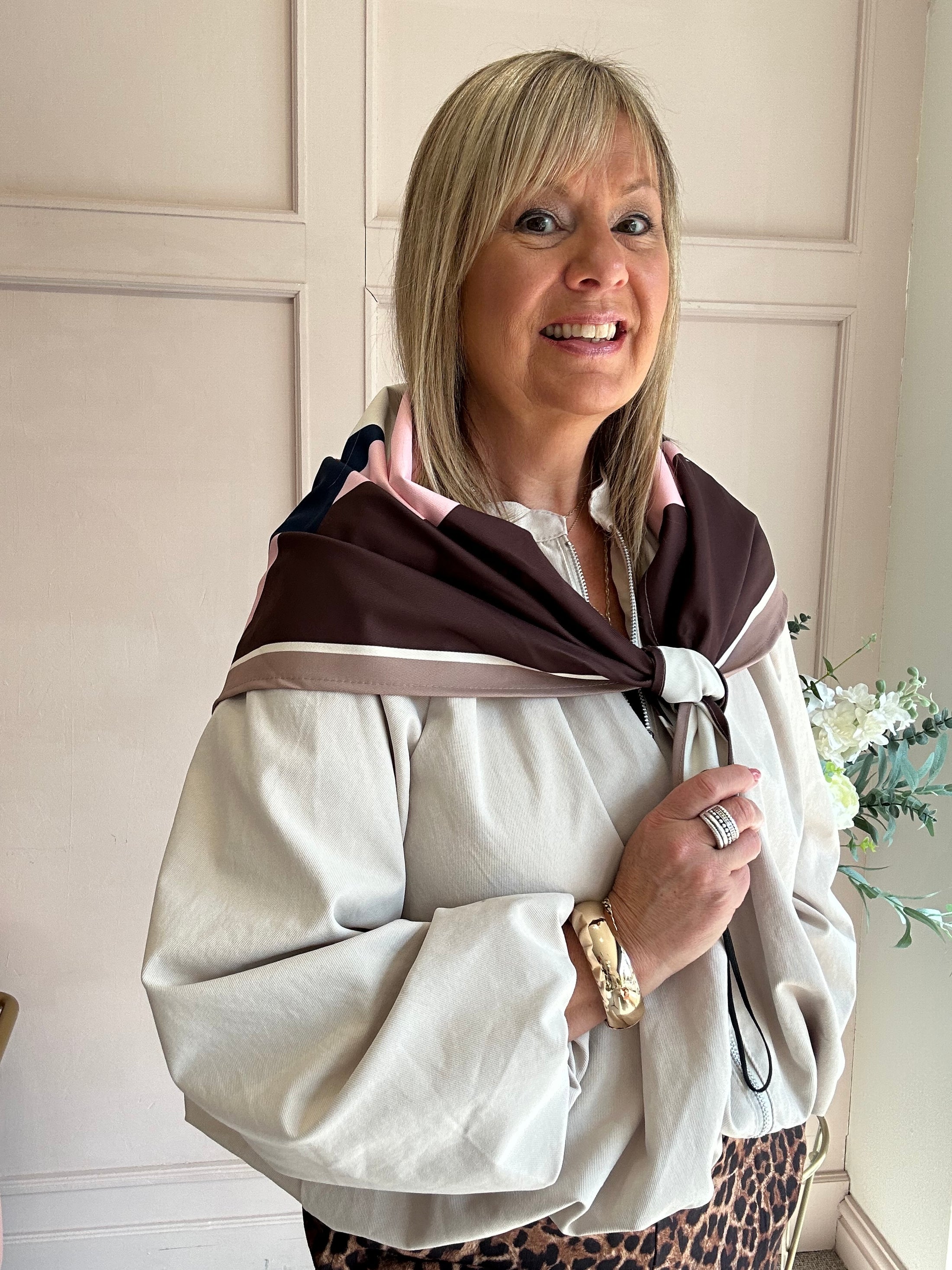 Scarf With Zip Jacket - Cream