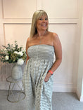 Load image into Gallery viewer, Elasticated Bodice & Gingham Jumpsuit - Taupe/White
