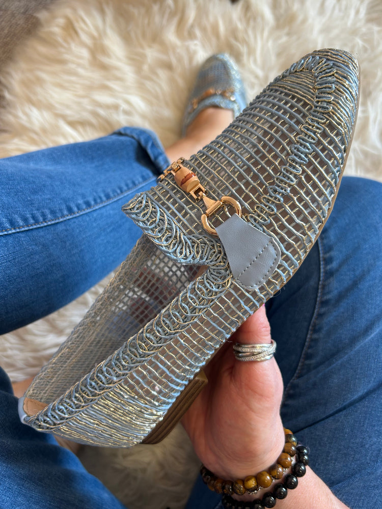 Buckle Detail Weave Loafer - Powder Blue