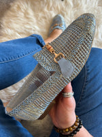 Buckle Detail Weave Loafer - Powder Blue
