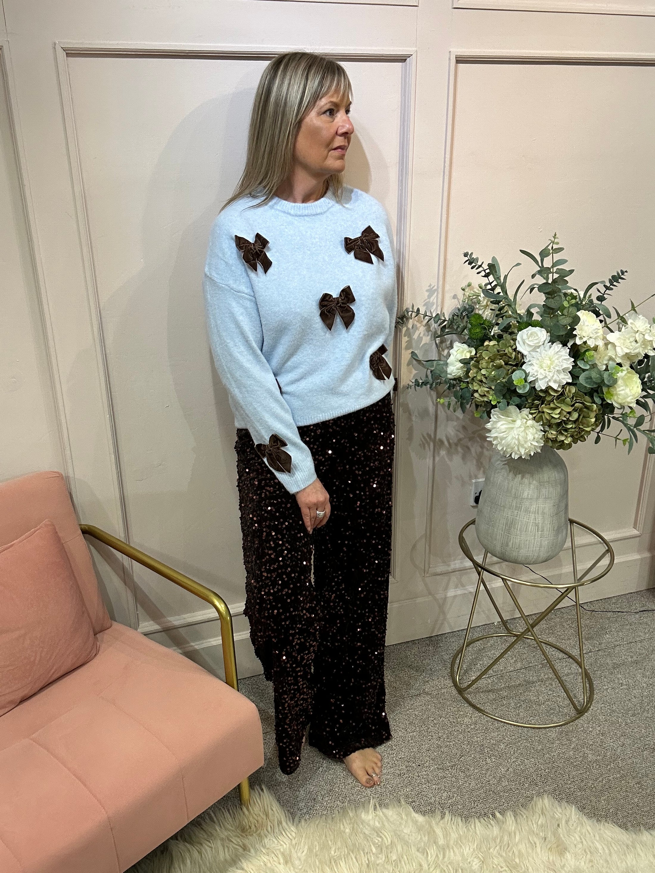 Cute Bow Jumper - Pale Blue