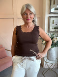 Load image into Gallery viewer, Scalloped Edged Vest Top - Chocolate - Wardrobe By Simone
