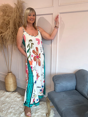 'Love' Flower Power Maxi Sundress - Cream/Mix
