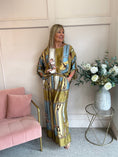 Load image into Gallery viewer, Horse & Bridle Silk Wide Pant - Mustard/Blue - Wardrobe By Simone
