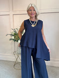 Load image into Gallery viewer, Sleeveless asymmetrical Top & Pants Set - Navy One Size
