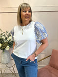 Load image into Gallery viewer, Striped Puff Sleeve T-Shirt - White - Wardrobe By Simone
