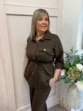 Load image into Gallery viewer, Tunic Shirt Jacket &Trouser Set - Brown
