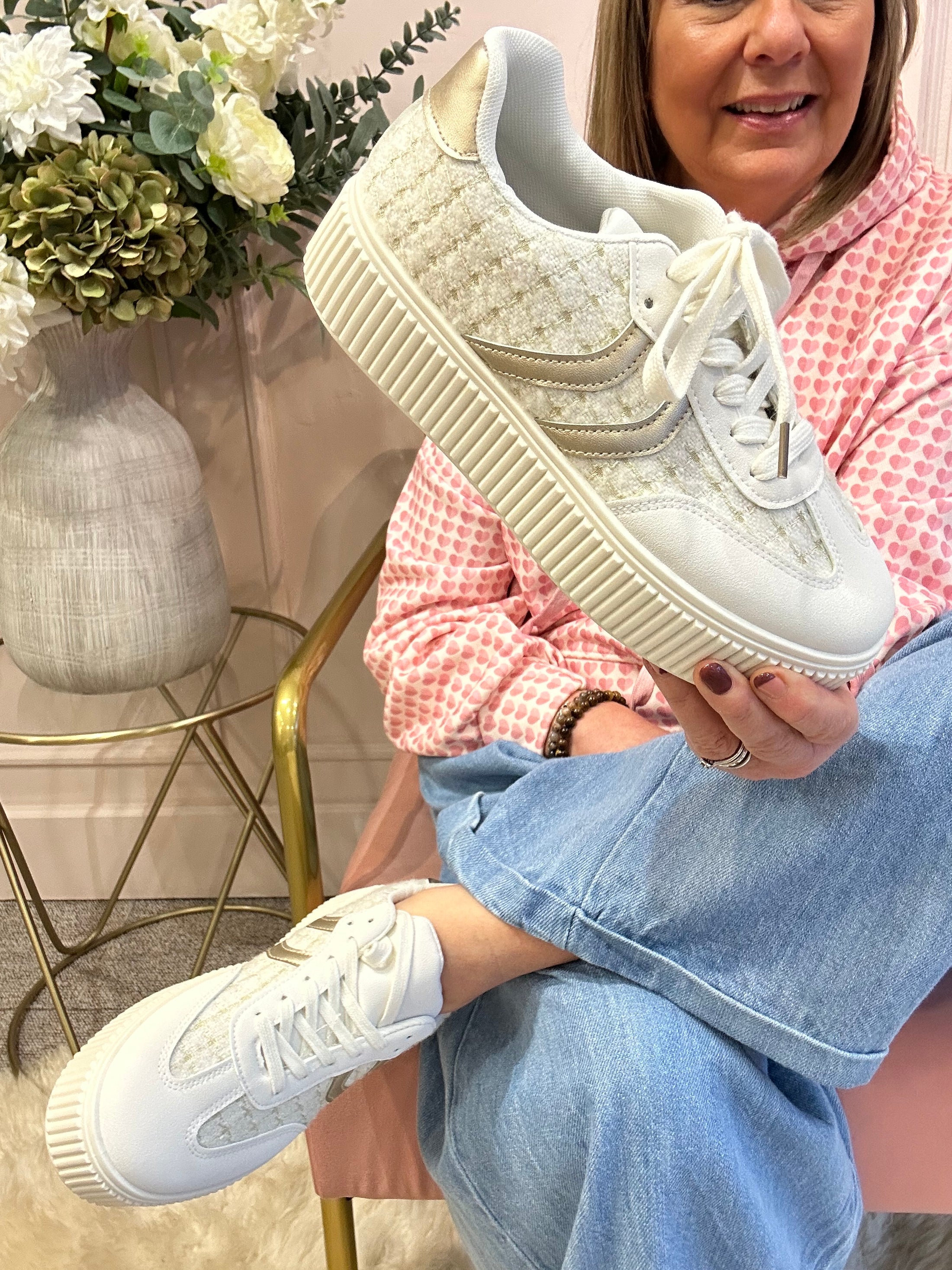 Gold Stripe Tyre Sole Trainer - Gold/Cream