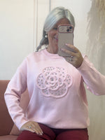 Flower & Silver Gems Jumper - Soft Pink