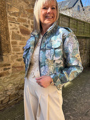 Exotic Bird Design Jacket - Turq/Blues