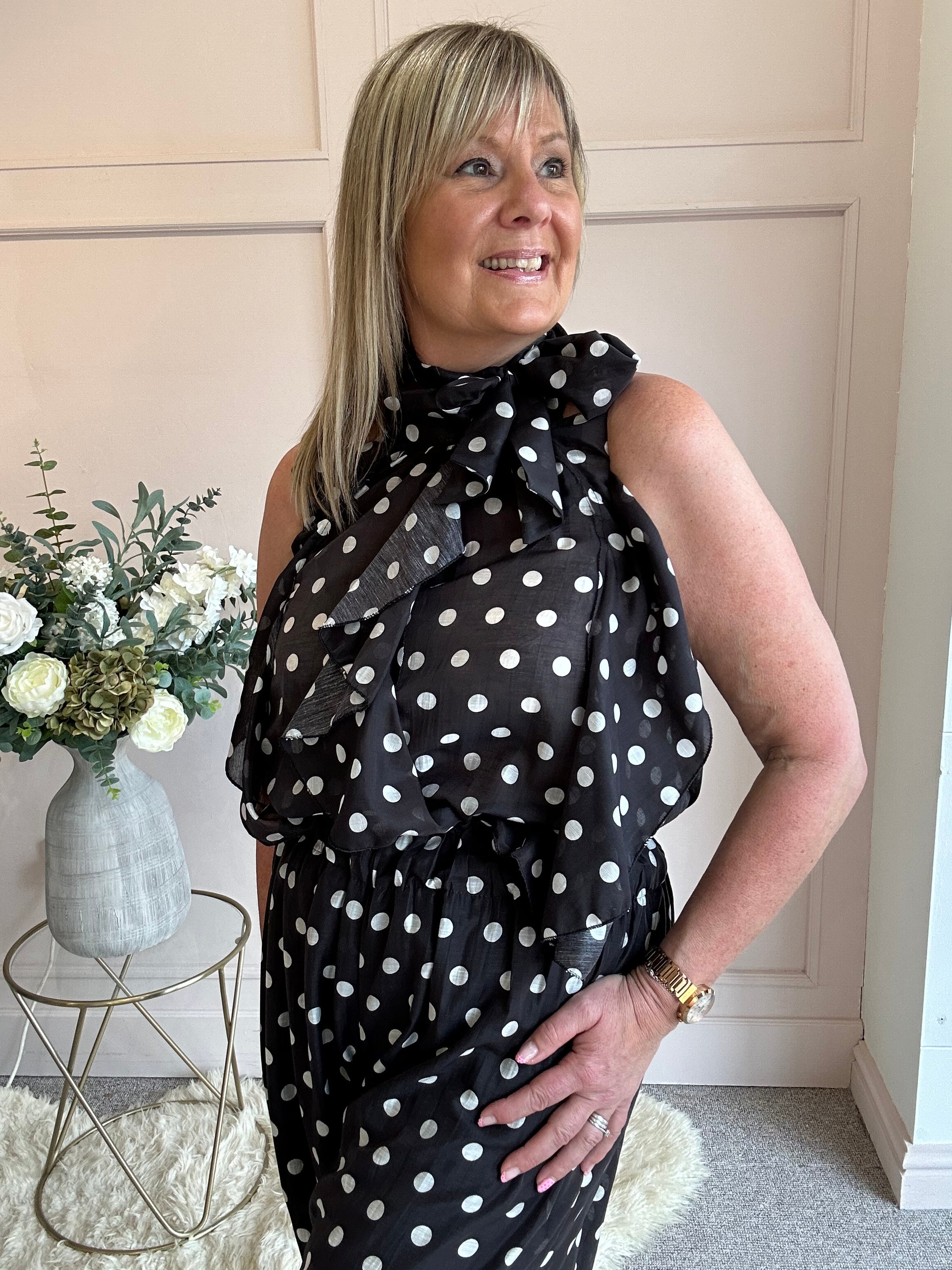 Spotty & Ruffle Top - Black/White - Wardrobe By Simone