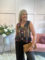 Bold Stripe Frill Edge Top - Brown/Khaki - Wardrobe By Simone
