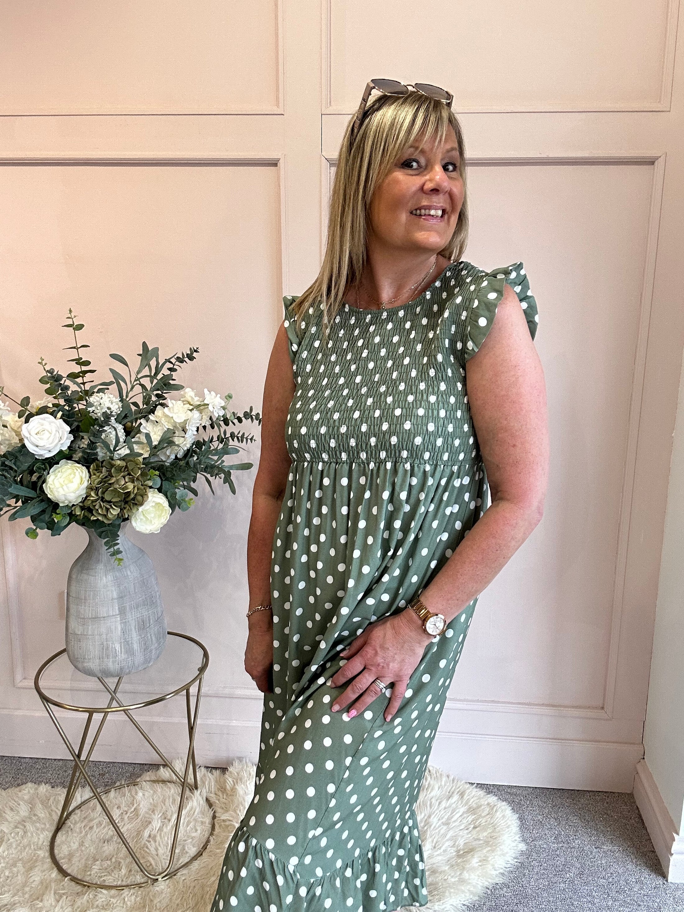 A Spotty Dotty Dress - Green/Cream