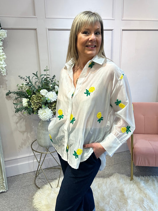 Cute Pineapples On Shirt - White - Wardrobe By Simone