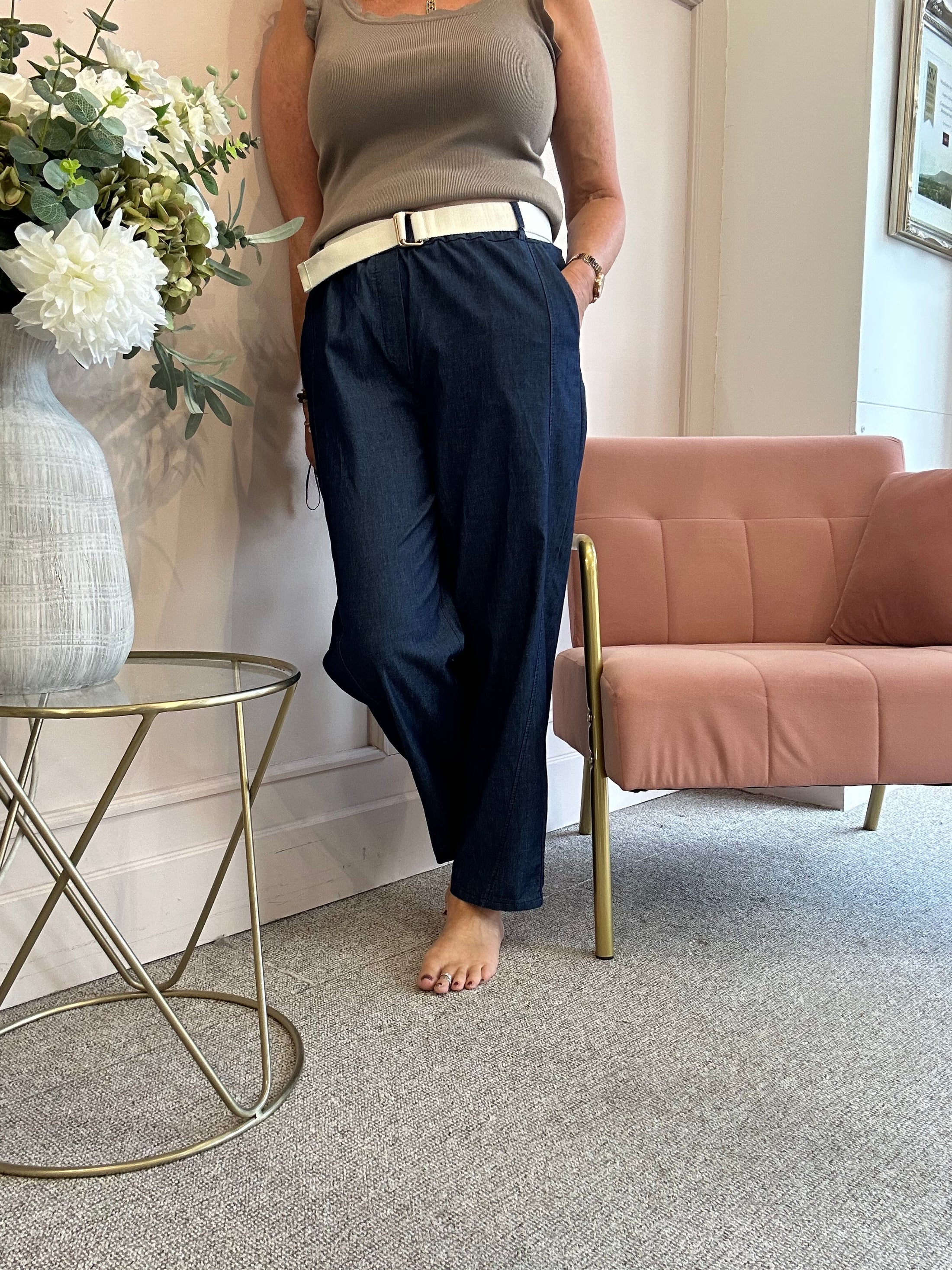 Wide Belted Pant - Denim Blue