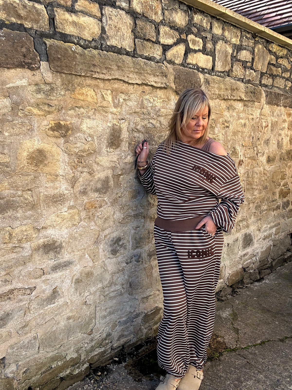 Iconic Stripe Lounge Set - Brown/Cream