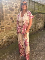 Cheetah & Palm Print Shirt - Cream/Pink