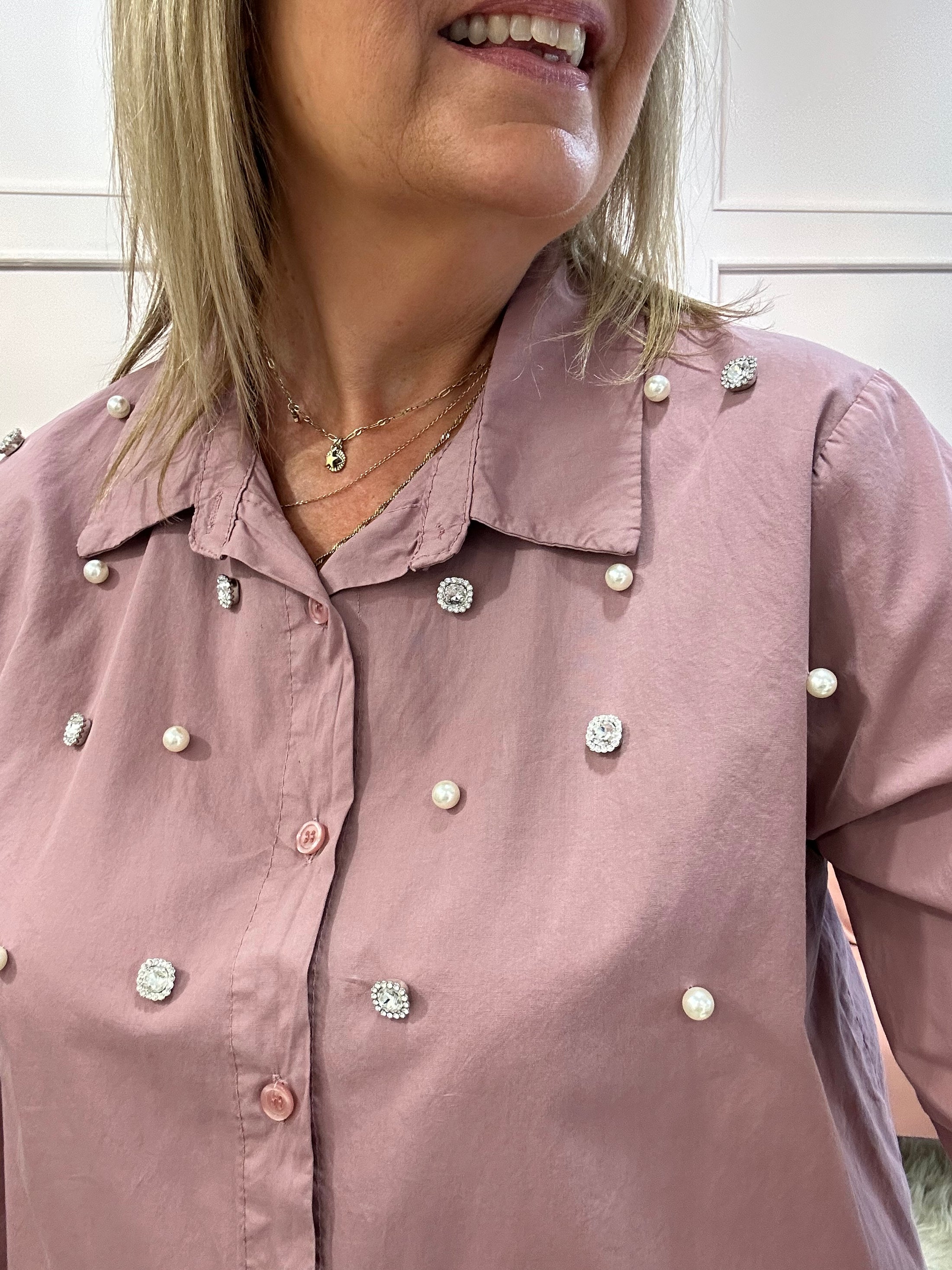Embellished Shirt - Mauve - Wardrobe By Simone