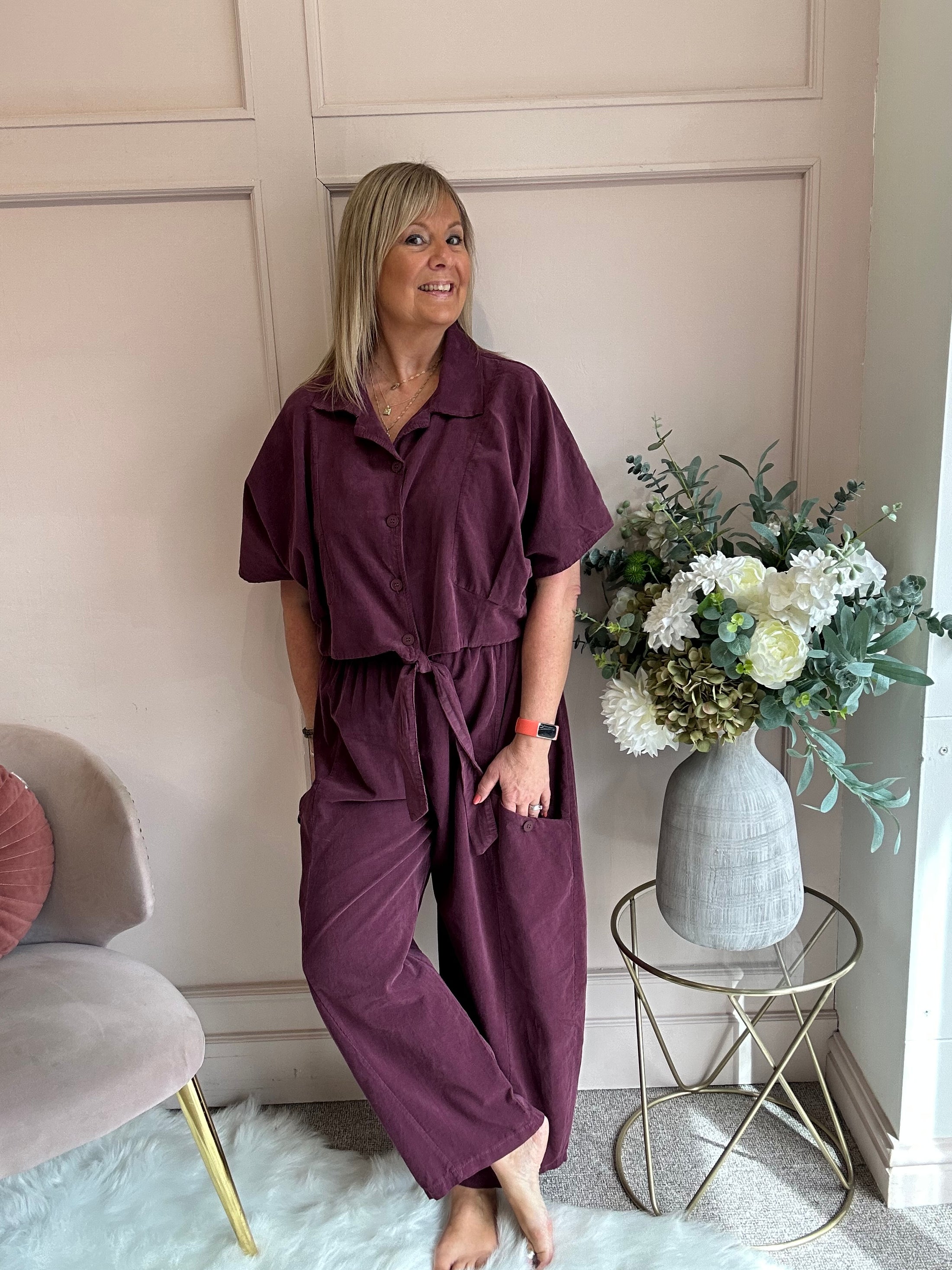 Barrel Cord  Pant - Plum