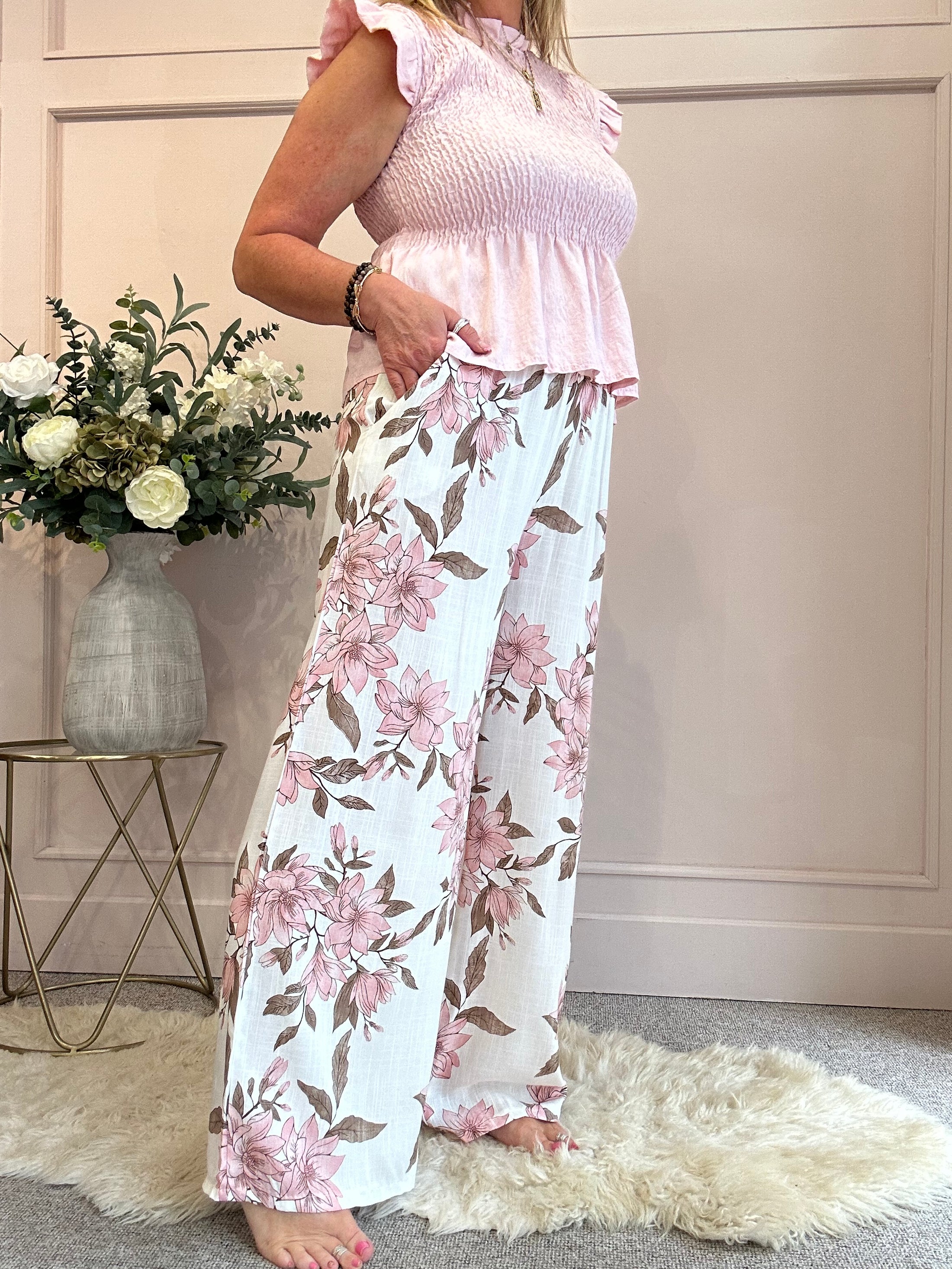 Flower Trouser - Pink/Beige