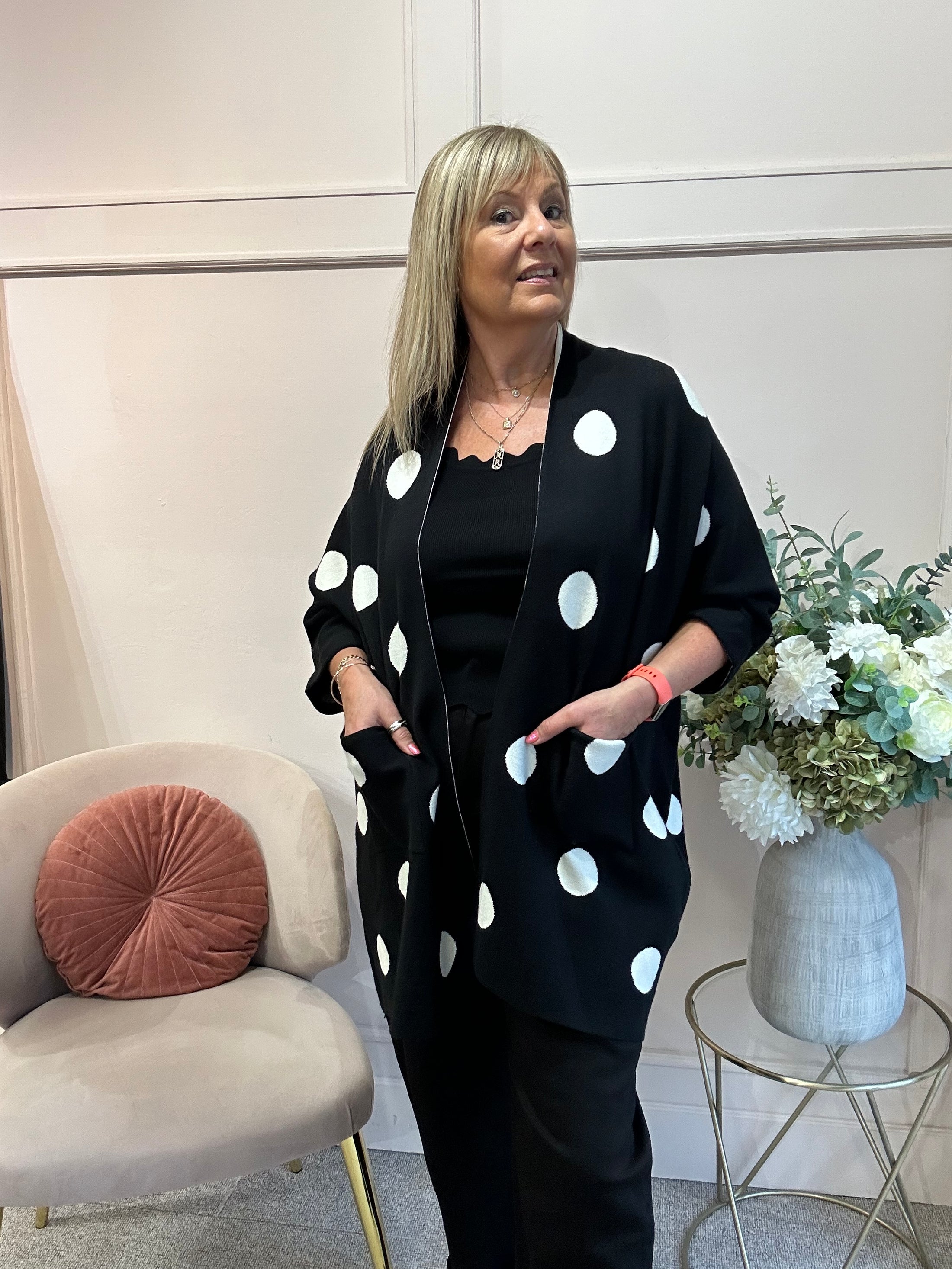 Oversized Spot Cardi Jacket - Black/Cream