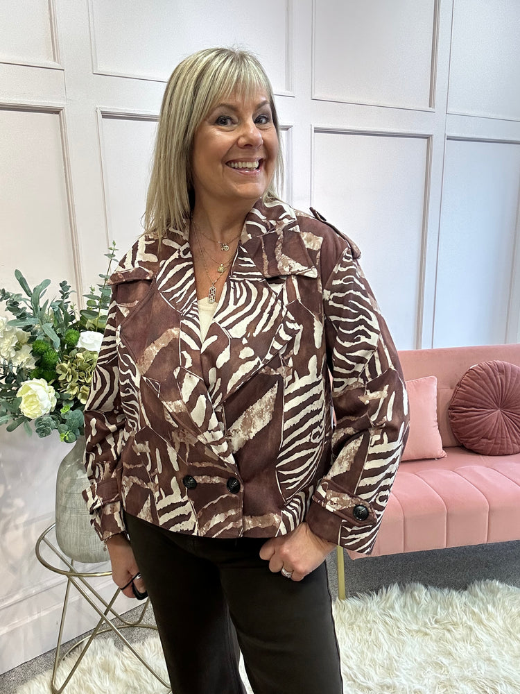 Leafy Boxed Jacket - Brown/Cream