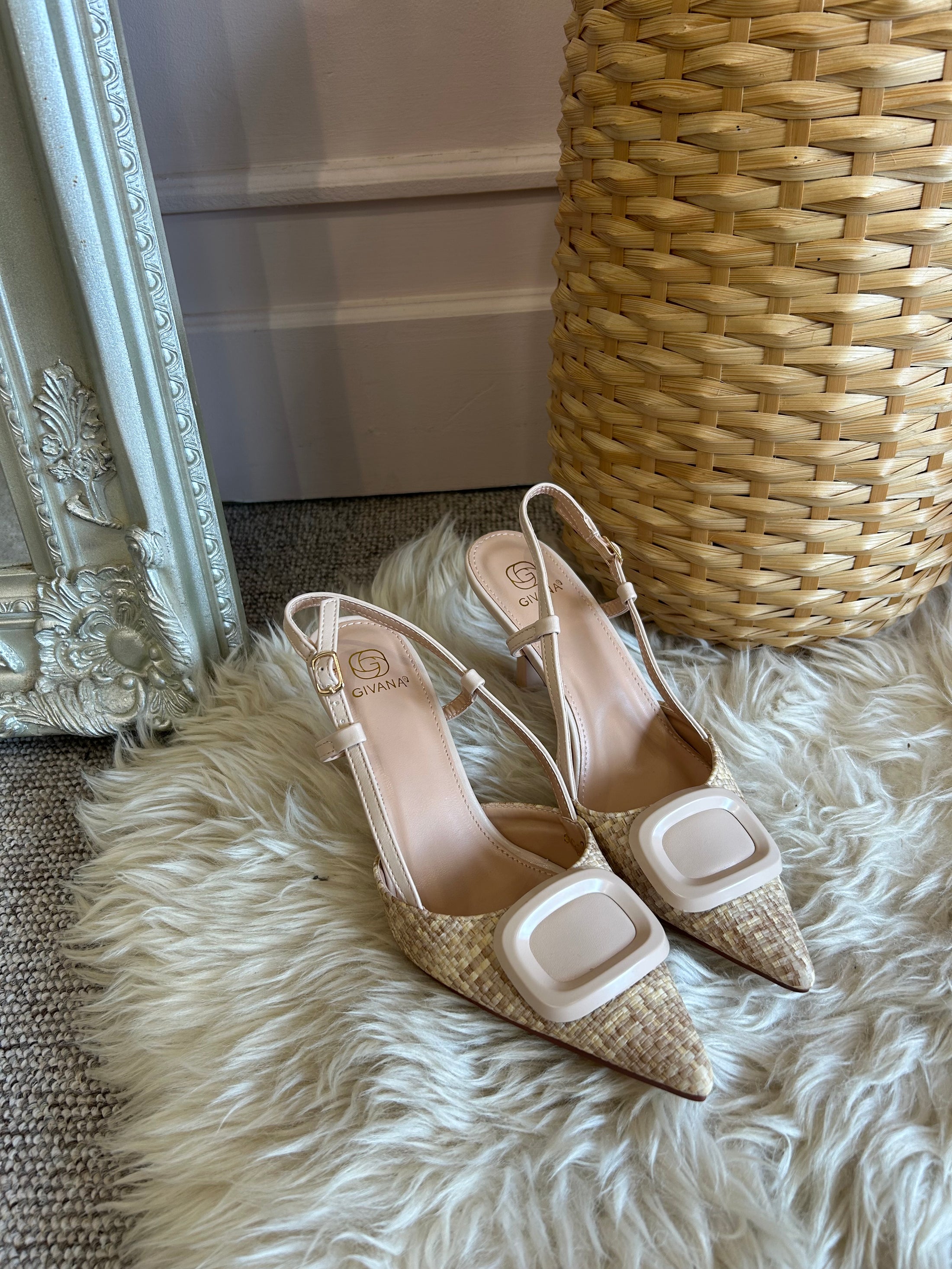 Kitten Heel Slingback Shoe - Cream/Mix - Wardrobe By Simone